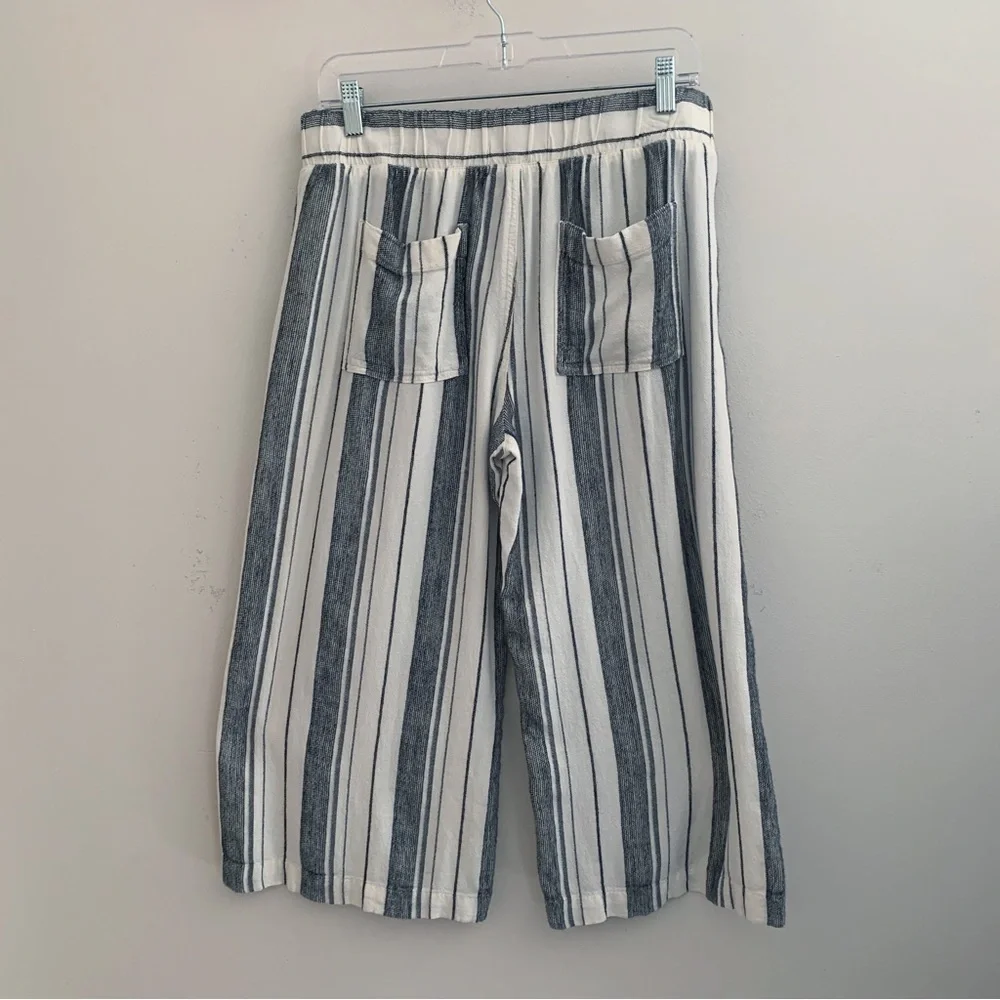 Cloth & Stone Striped Linen Blend Cropped Pants Medium Nautical Summer